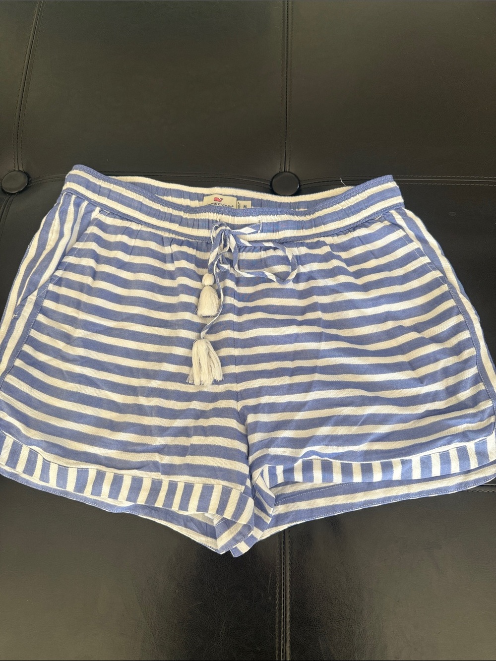 Vineyard Vines Blue and White Striped Tassel Waist Shorts